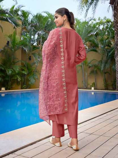Mauve Pink Color Stylish Partywear Readymade Ethnic Suit
