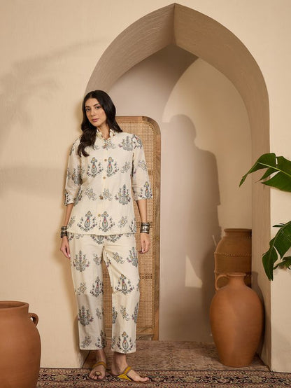Beige Color Khadi Silk Fabric Designer Embroidered Co-ord Set 4144