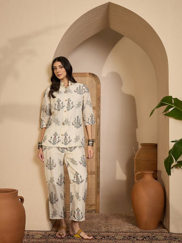 Beige Color Khadi Silk Fabric Designer Embroidered Co-ord Set 4144
