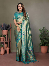 Rama Pure Banarasi Tissue Silk With Leheriya Weaving Saree With Blouse