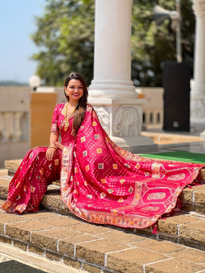 Ranipink Soft Dolla Silk Meenakari Weaving Saree With Unstitched Blouse