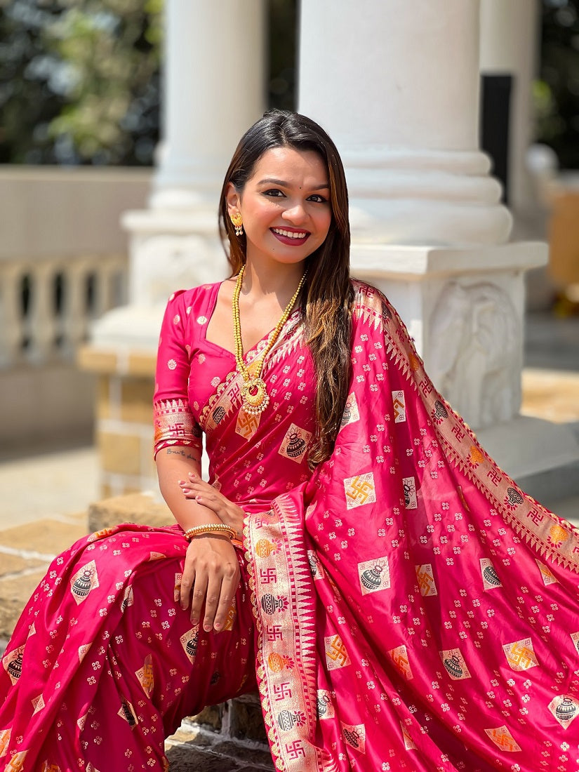 Ranipink Soft Dolla Silk Meenakari Weaving Saree With Unstitched Blouse