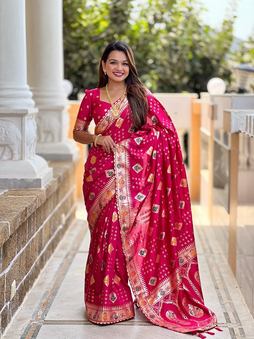 Ranipink Soft Dolla Silk Meenakari Weaving Saree With Unstitched Blouse