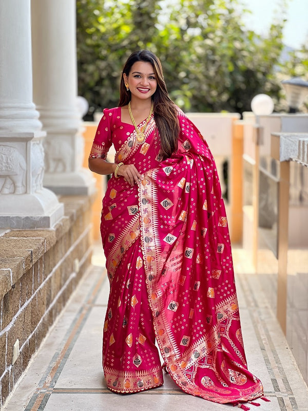 Ranipink Soft Dolla Silk Meenakari Weaving Saree With Unstitched Blouse