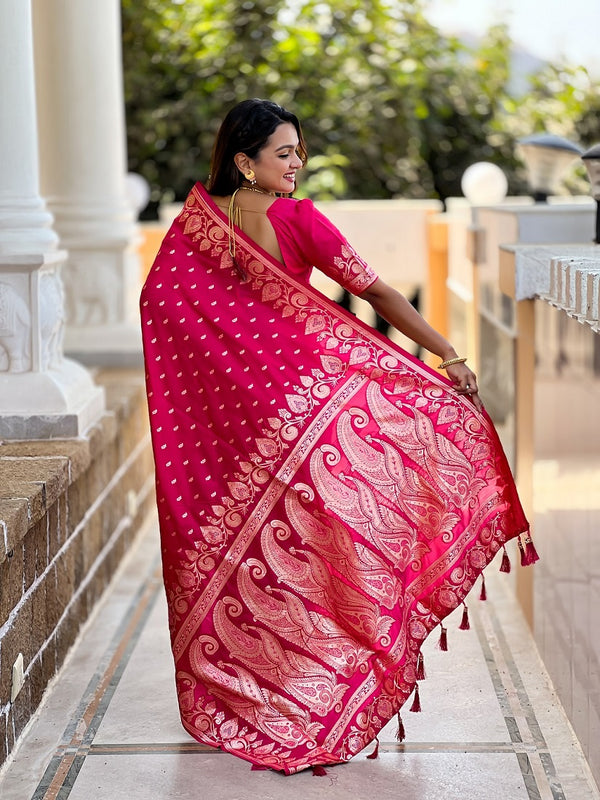Ranipink Soft Banarasi Silk Meenakari Weaving Saree With Unstitched Blouse