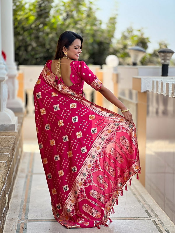 Ranipink Soft Dolla Silk Meenakari Weaving Saree With Unstitched Blouse