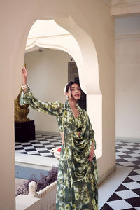 Green Color Georgette Fabric Beautiful Floral Printed Saree