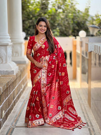Red Soft Dolla Silk Meenakari Weaving Saree With Unstitched Blouse