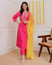 Pink Color Beautiful Chanderi Fabric Designer Ceremonial Readymade Suit