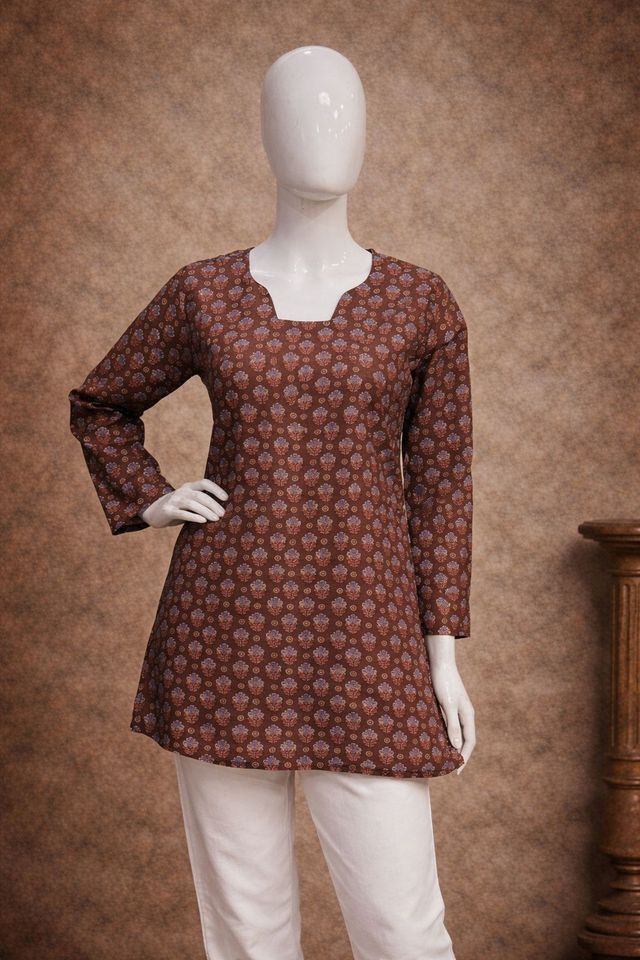 Brown Color Muslin Fabric Formal Looks Kurta For Girls