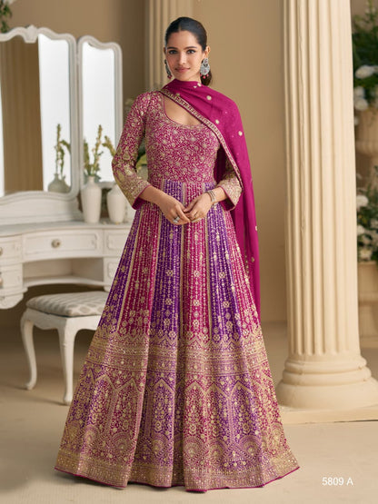 Pink Georgette All Over Work Anarkali Full Stitched Wedding Gowns