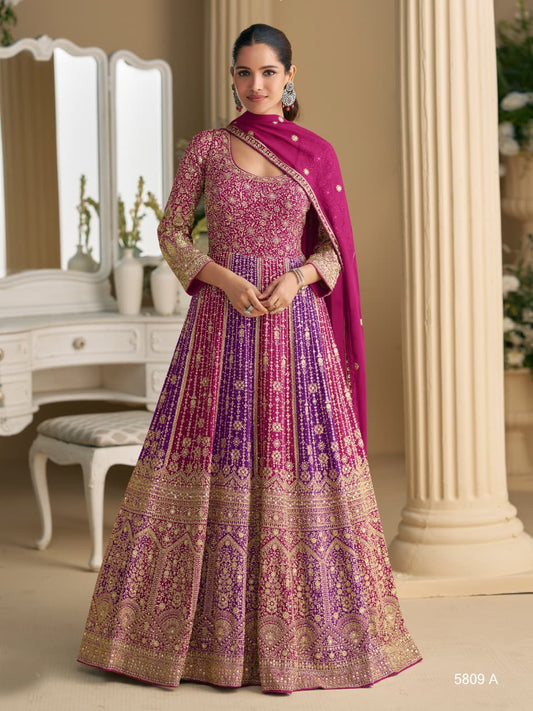 Pink Georgette All Over Work Anarkali Full Stitched Wedding Gowns