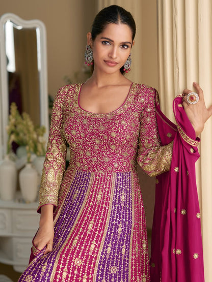 Pink Georgette All Over Work Anarkali Full Stitched Wedding Gowns