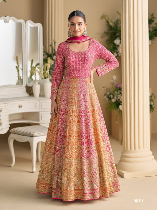 Georgette All Over Work Anarkali Full Stitched Wedding Gowns Rutba