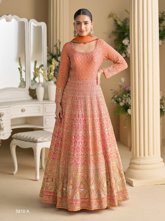 Georgette All Over Work Anarkali Full Stitched Wedding Gowns Rutba