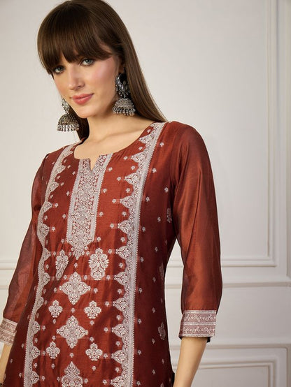 Orange Color Cotton Silk Fabric Woven Designer Ethnic Formal Kurta