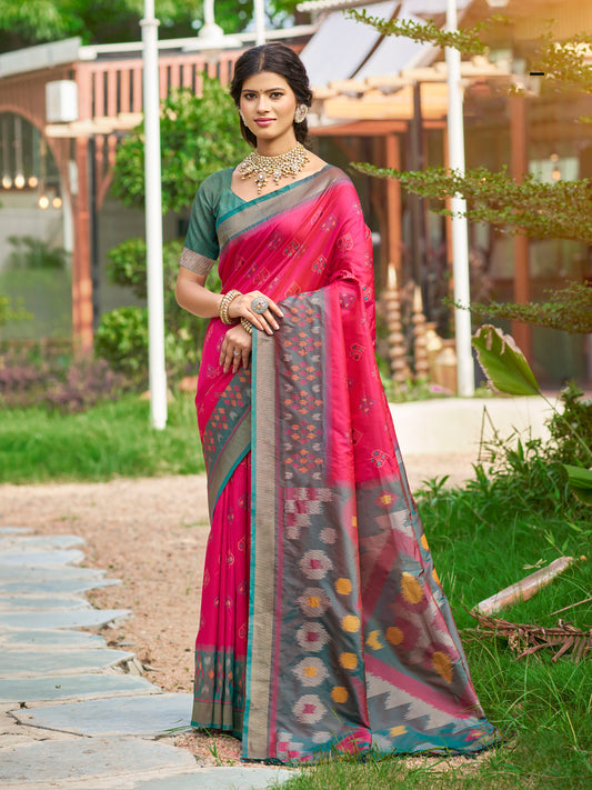 Red Soft Silk Saree with Floral Printed Work with Blouse