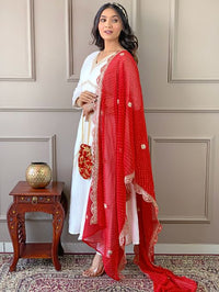Women's Gorgeous Embroidery Chandrei Fabric Straight Kurta, Pant and Dupatta Set