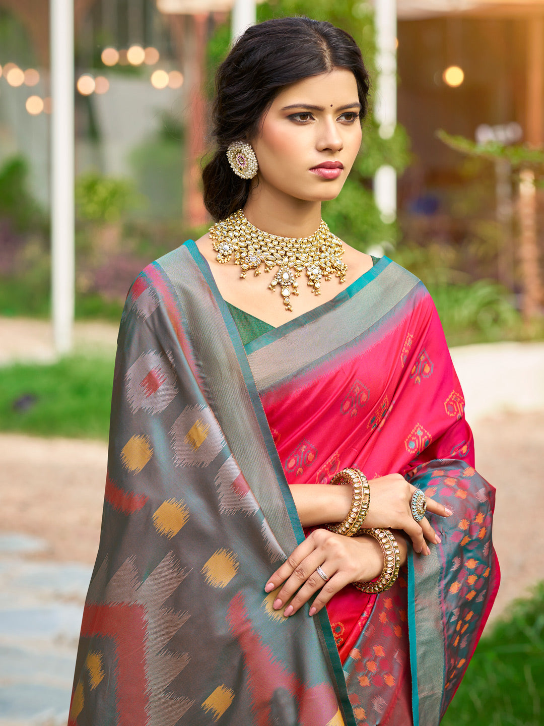 Red Soft Silk Saree with Floral Printed Work with Blouse