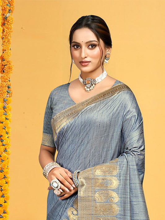 Grey color Beautiful Assam Silk Fabric Saree Woven Designer Saree