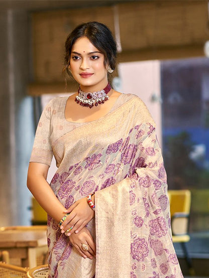 Purple Color Cotton Silk Fabric Woven Designer Ceremonial Saree