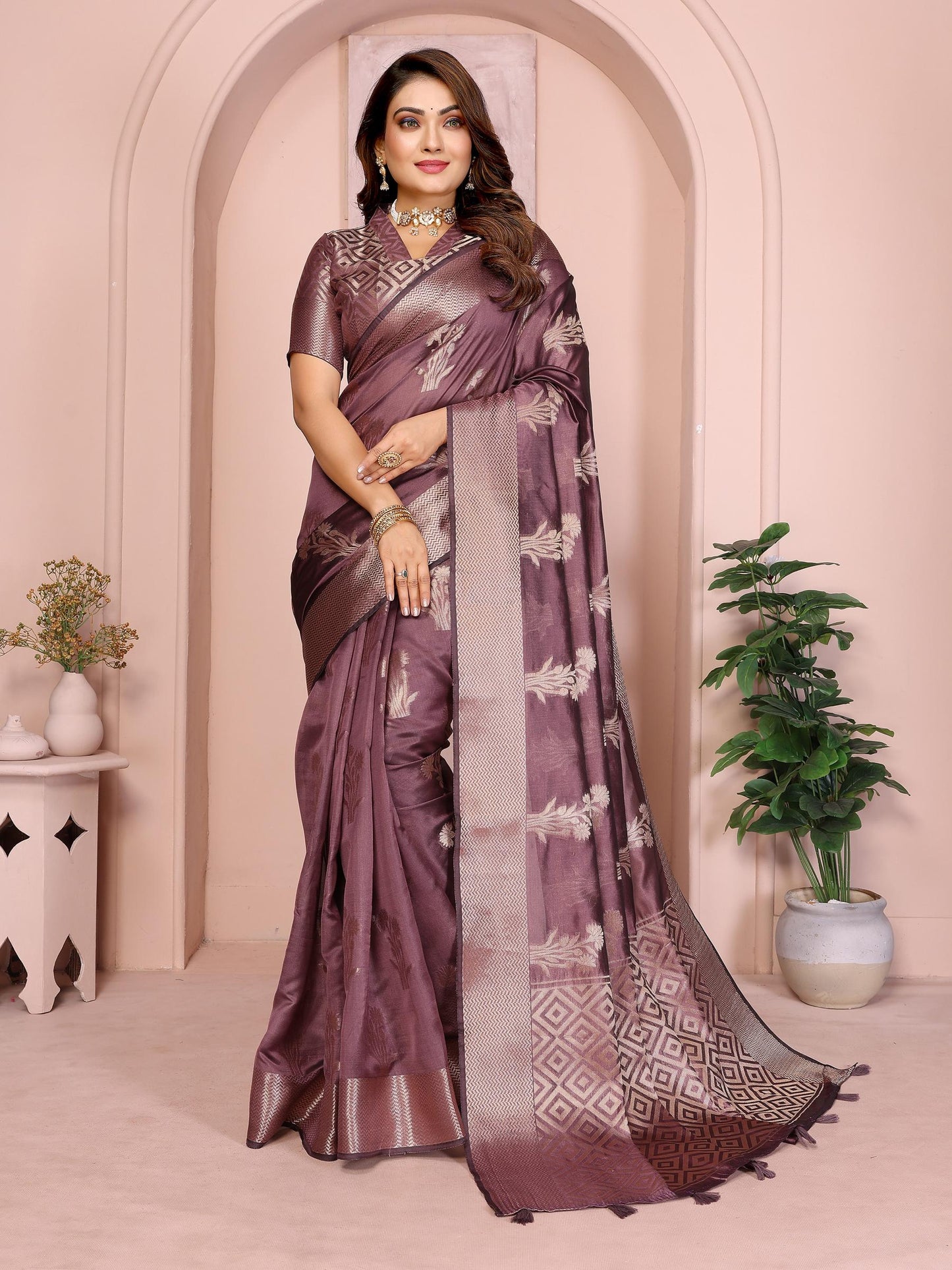 Brown Soft Organza Banarasi Silk Saree With Zari Weaving Work