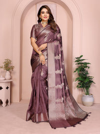 Brown Soft Organza Banarasi Silk Saree With Zari Weaving Work