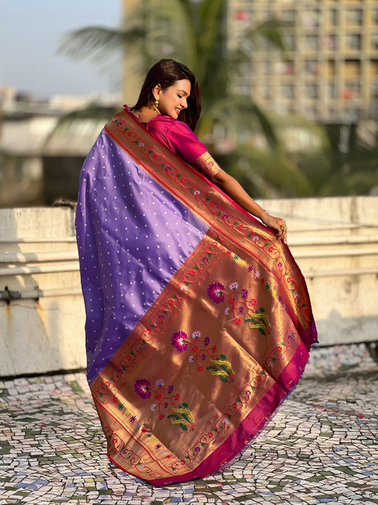 Lavender Color Beautiful Soft Silk Woven Designer Partywear Saree