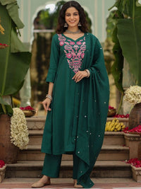 Green Color Viscose Rayon Fabric Beautiful Partywear Dress For Girls
