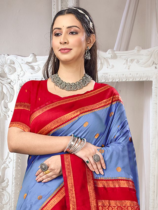 Blue Color Silk Blended Woven Designer Ethnic Partywear Saree
