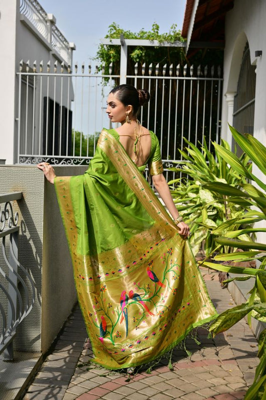 Mahendi Color Banarasi Silk Fabric Designer Partywear Saree