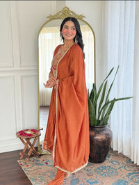 Women's Gorgeous Embroidery Vichitra Silk Fabric Flared Kurta, Pant and Dupatta Set 720