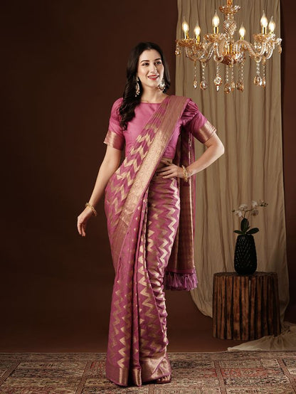 Purple Color Beautiful Woven Ethnic Georgette Fabric Ceremonial Saree