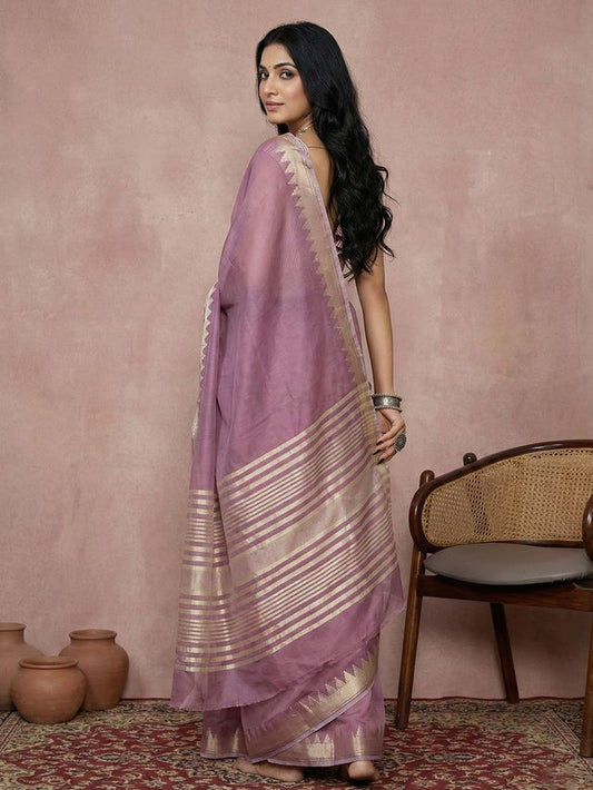 Purple Color Blended Cotton Woven Designer Ceremonial Sober Looks Saree
