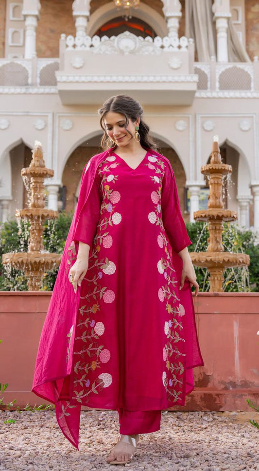 Pink Color Beautiful Partywear Kurta Set With Dupatta For Stylish Looks