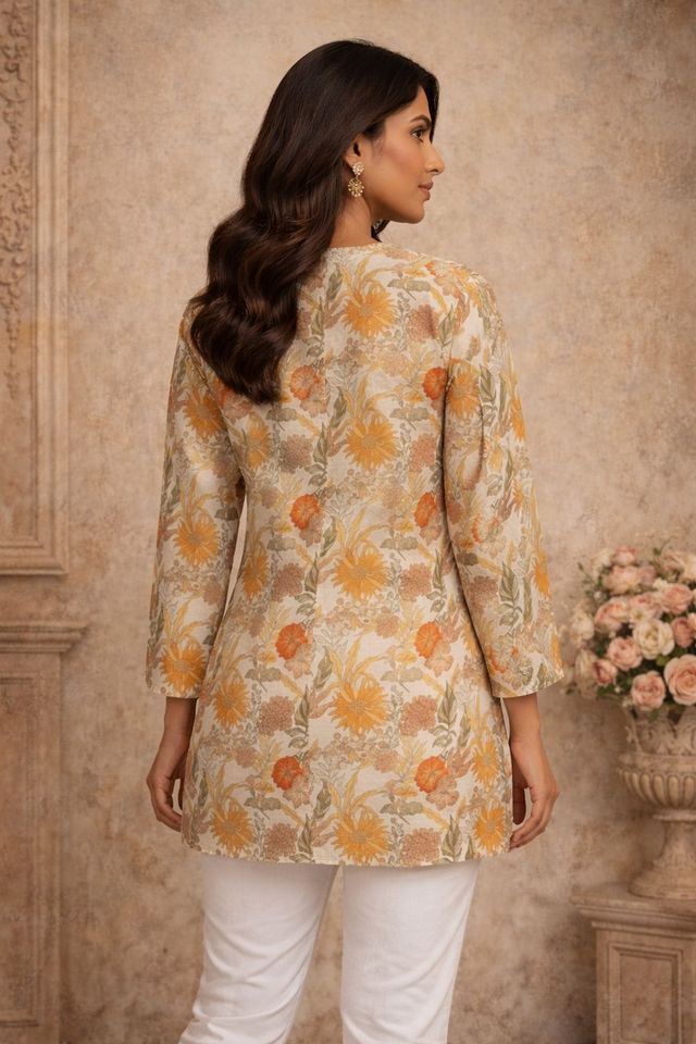 Peach Color Muslin Fabric Formal Looks Kurta For Girls