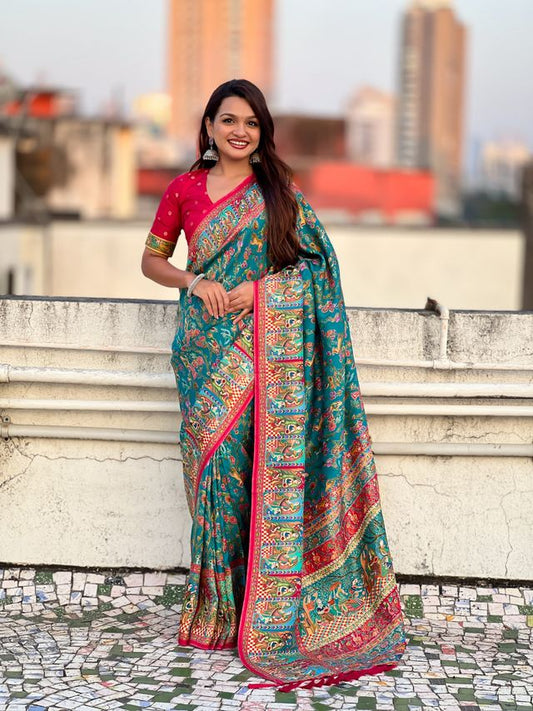 Rama Color Elegant Viscose Silk Fabric Rich Sophisticated Saree