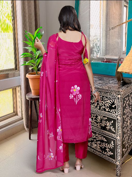 Floral Women's Crepe Fabric Straight Kurta,Pant and Dupatta Set JK