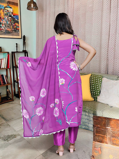 Floral Women's Crepe Fabric Straight Kurta,Pant and Dupatta Set JK