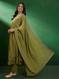 Women's Beautiful Georgette Fabric Embroidery Work Straight Kurta Pant and Dupatta Set