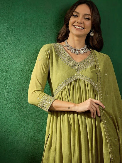 Women's Beautiful Georgette Fabric Embroidery Work Straight Kurta Pant and Dupatta Set