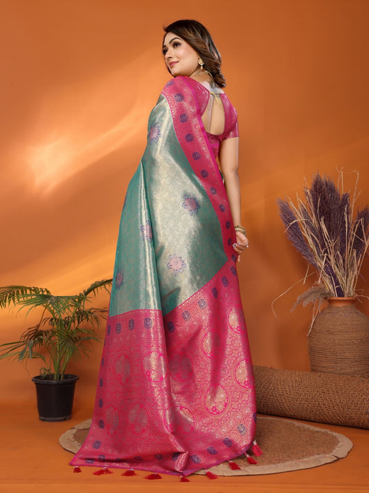 Light Blue Banarasi Tissue Silk Saree With Weaving Work