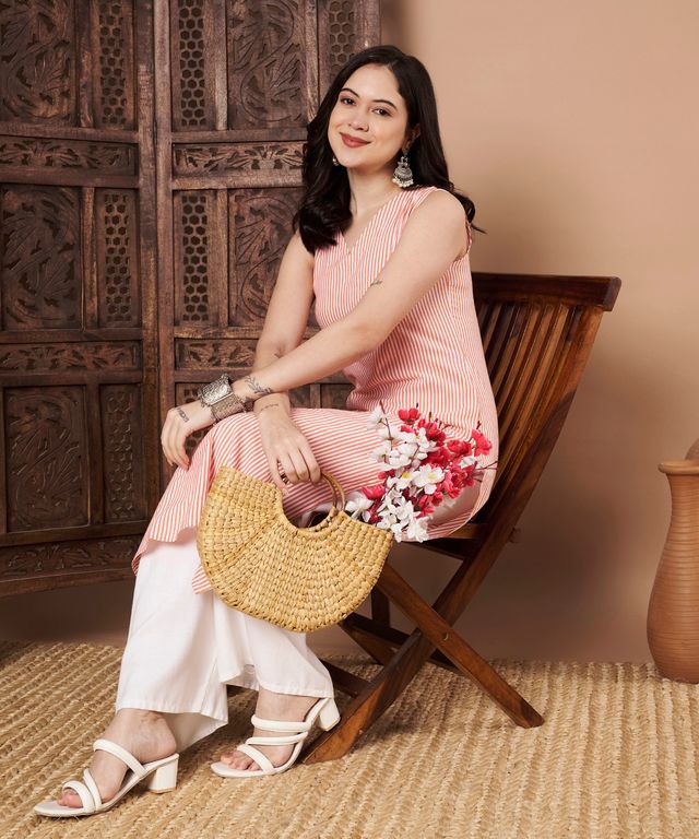 Pink Color Cotton Fabric Designer Printed Stylish Formal Kurta
