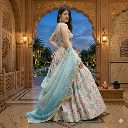 Turquoise Designer Lehenga with Dupatta – Indian Ethnic Wear HKV-003540 MULTI COLOR