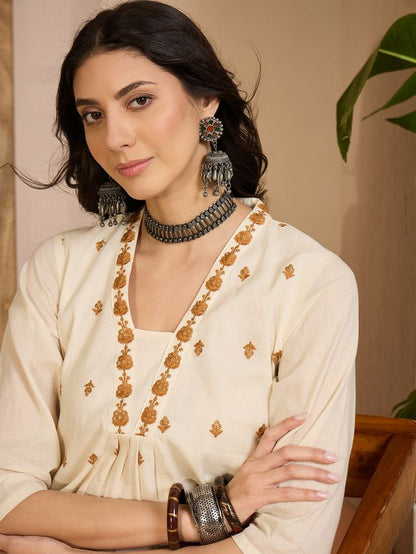 Beige Color Graceful Khadi Silk Fabric Designer Embroidery Work Top Bottom Set 4175
