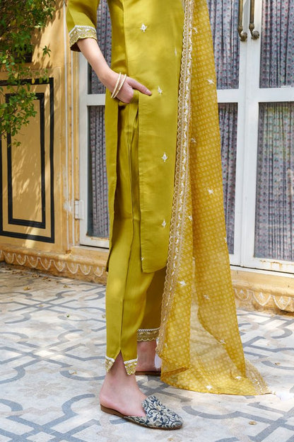 Mustard Color Silk Blend Fabric Beautiful Embroidered Kurta Set With Dupatta
