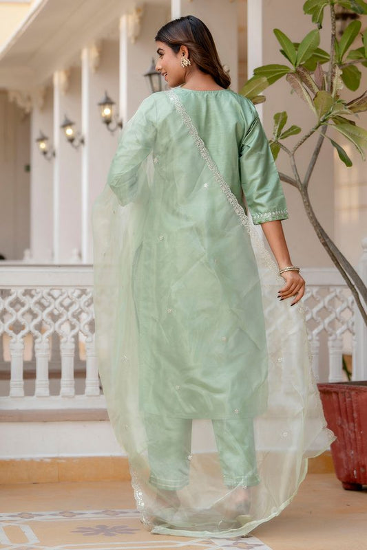 Pista Color Designer Embroidered Silk Blend Ethnic Festive Special Suit