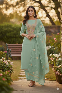 Green Color Kasha Simmer Fabric Designer Embroidered Partywear Salwar Kameez