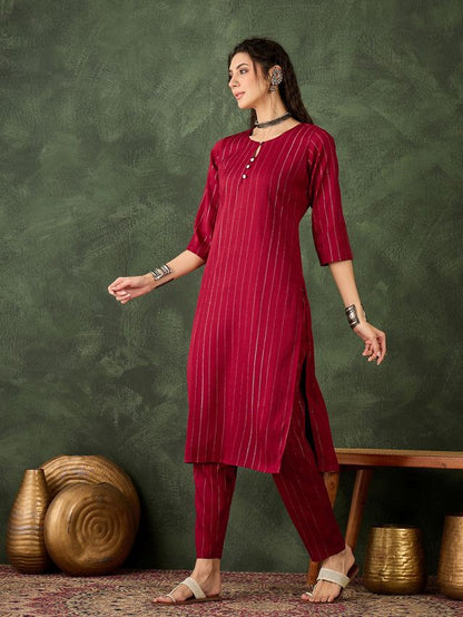 Maroon Color Cotton Silk Blend Beautiful Stylish Tendy Top Bottom Set