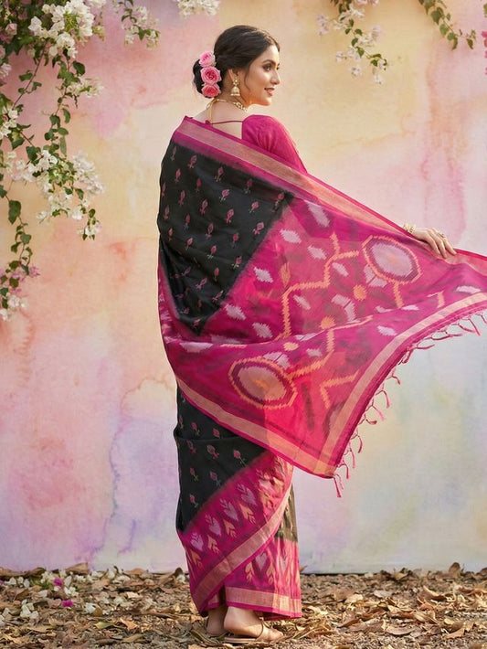 Black Color Soft Silk Woven Designer Graceful Ethnic Partywear Saree